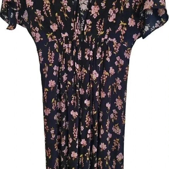 Les Reveries Women's Black & Pink Floral Silk Open Back Dress - Picture 9 of 16